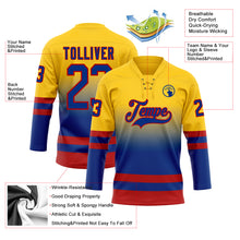 Laden Sie das Bild in den Galerie-Viewer, Custom Yellow Royal-Red Fade Fashion Hockey Lace Neck Jersey