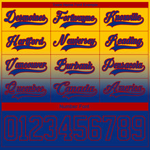 Laden Sie das Bild in den Galerie-Viewer, Custom Yellow Royal-Red Fade Fashion Hockey Lace Neck Jersey