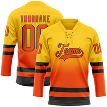 Charger l'image dans la galerie, Custom Yellow Orange-Black Fade Fashion Hockey Lace Neck Jersey