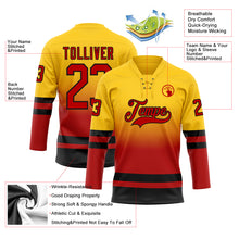 Laden Sie das Bild in den Galerie-Viewer, Custom Yellow Red-Black Fade Fashion Hockey Lace Neck Jersey