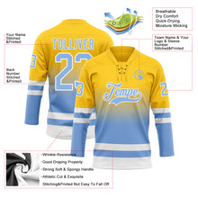 Загрузить изображение в средство просмотра галереи, Custom Yellow Light Blue-White Fade Fashion Hockey Lace Neck Jersey