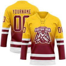 Laden Sie das Bild in den Galerie-Viewer, Custom Yellow Crimson-White Fade Fashion Hockey Lace Neck Jersey