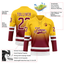Laden Sie das Bild in den Galerie-Viewer, Custom Yellow Crimson-White Fade Fashion Hockey Lace Neck Jersey