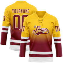 Laden Sie das Bild in den Galerie-Viewer, Custom Yellow Crimson-White Fade Fashion Hockey Lace Neck Jersey