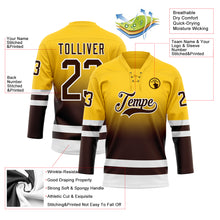 Load image into Gallery viewer, Custom Yellow Brown-White Fade Fashion Hockey Lace Neck Jersey