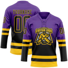 Charger l'image dans la galerie, Custom Purple Black-Yellow Fade Fashion Hockey Lace Neck Jersey