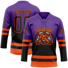 Charger l'image dans la galerie, Custom Purple Black-Orange Fade Fashion Hockey Lace Neck Jersey