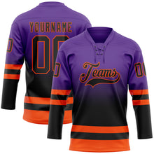 Charger l'image dans la galerie, Custom Purple Black-Orange Fade Fashion Hockey Lace Neck Jersey