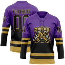 Charger l'image dans la galerie, Custom Purple Black-Old Gold Fade Fashion Hockey Lace Neck Jersey