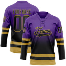 Charger l'image dans la galerie, Custom Purple Black-Old Gold Fade Fashion Hockey Lace Neck Jersey