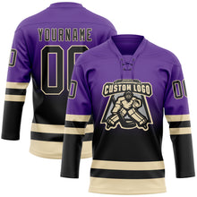 Charger l'image dans la galerie, Custom Purple Black-Cream Fade Fashion Hockey Lace Neck Jersey