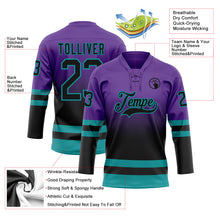 Charger l'image dans la galerie, Custom Purple Black-Teal Fade Fashion Hockey Lace Neck Jersey