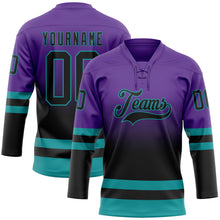 Charger l'image dans la galerie, Custom Purple Black-Teal Fade Fashion Hockey Lace Neck Jersey