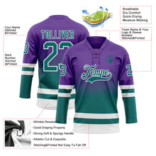 Charger l'image dans la galerie, Custom Purple Teal-White Fade Fashion Hockey Lace Neck Jersey