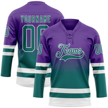 Charger l'image dans la galerie, Custom Purple Teal-White Fade Fashion Hockey Lace Neck Jersey