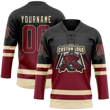Charger l'image dans la galerie, Custom Black Crimson-Cream Fade Fashion Hockey Lace Neck Jersey