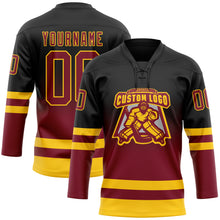 Charger l'image dans la galerie, Custom Black Crimson-Yellow Fade Fashion Hockey Lace Neck Jersey