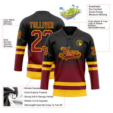 Charger l'image dans la galerie, Custom Black Crimson-Yellow Fade Fashion Hockey Lace Neck Jersey
