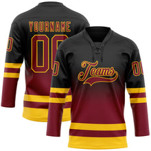 Charger l'image dans la galerie, Custom Black Crimson-Yellow Fade Fashion Hockey Lace Neck Jersey