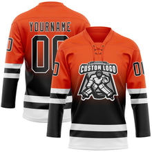 Charger l'image dans la galerie, Custom Orange Black-White Fade Fashion Hockey Lace Neck Jersey