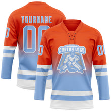Charger l'image dans la galerie, Custom Orange Light Blue-White Fade Fashion Hockey Lace Neck Jersey