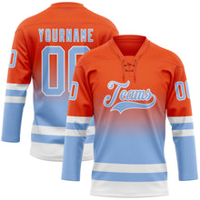 Charger l'image dans la galerie, Custom Orange Light Blue-White Fade Fashion Hockey Lace Neck Jersey
