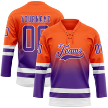 Загрузить изображение в средство просмотра галереи, Custom Orange Purple-White Fade Fashion Hockey Lace Neck Jersey