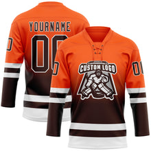 Загрузить изображение в средство просмотра галереи, Custom Orange Brown-White Fade Fashion Hockey Lace Neck Jersey