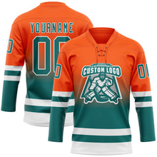 Charger l'image dans la galerie, Custom Orange Teal-White Fade Fashion Hockey Lace Neck Jersey