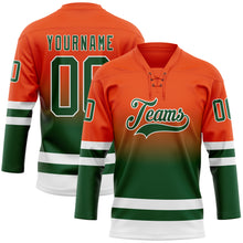 Загрузить изображение в средство просмотра галереи, Custom Orange Green-White Fade Fashion Hockey Lace Neck Jersey