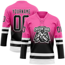 Charger l'image dans la galerie, Custom Pink Black-White Fade Fashion Hockey Lace Neck Jersey