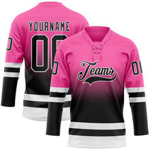 Charger l'image dans la galerie, Custom Pink Black-White Fade Fashion Hockey Lace Neck Jersey