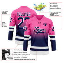 Charger l'image dans la galerie, Custom Pink Navy-White Fade Fashion Hockey Lace Neck Jersey