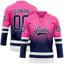 Charger l'image dans la galerie, Custom Pink Navy-White Fade Fashion Hockey Lace Neck Jersey