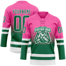 Charger l'image dans la galerie, Custom Pink Kelly Green-White Fade Fashion Hockey Lace Neck Jersey