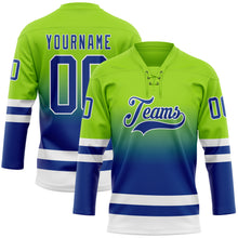Загрузить изображение в средство просмотра галереи, Custom Neon Green Royal-White Fade Fashion Hockey Lace Neck Jersey