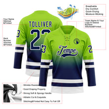 Загрузить изображение в средство просмотра галереи, Custom Neon Green Navy-White Fade Fashion Hockey Lace Neck Jersey