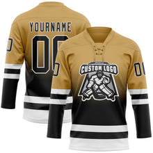 Charger l'image dans la galerie, Custom Old Gold Black-White Fade Fashion Hockey Lace Neck Jersey