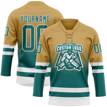 Charger l'image dans la galerie, Custom Old Gold Teal-White Fade Fashion Hockey Lace Neck Jersey