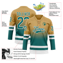 Charger l'image dans la galerie, Custom Old Gold Teal-White Fade Fashion Hockey Lace Neck Jersey