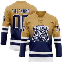 Charger l'image dans la galerie, Custom Old Gold Navy-White Fade Fashion Hockey Lace Neck Jersey
