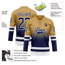 Charger l'image dans la galerie, Custom Old Gold Navy-White Fade Fashion Hockey Lace Neck Jersey