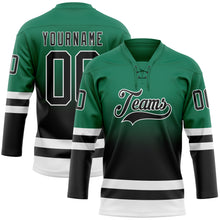 Charger l'image dans la galerie, Custom Kelly Green Black-White Fade Fashion Hockey Lace Neck Jersey
