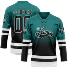 Загрузить изображение в средство просмотра галереи, Custom Teal Black-White Fade Fashion Hockey Lace Neck Jersey