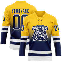 Charger l'image dans la galerie, Custom Yellow Navy-White Fade Fashion Hockey Lace Neck Jersey