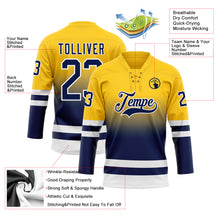Charger l'image dans la galerie, Custom Yellow Navy-White Fade Fashion Hockey Lace Neck Jersey