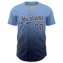 Charger l'image dans la galerie, Custom Light Blue Navy-White Fade Fashion Speckle Authentic Baseball Jersey