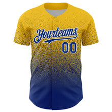Load image into Gallery viewer, Custom Yellow Royal-White Fade Fashion Speckle Authentic Baseball Jersey