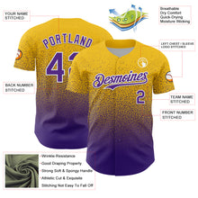 Load image into Gallery viewer, Custom Yellow Purple-White Fade Fashion Speckle Authentic Baseball Jersey
