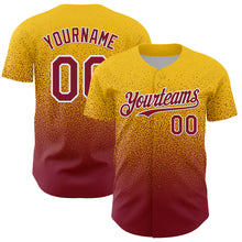 Laden Sie das Bild in den Galerie-Viewer, Custom Yellow Crimson-White Fade Fashion Speckle Authentic Baseball Jersey